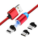 Cabo Magnético 3 em 1 para iPhone, Micro USB e Tipo-C