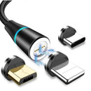 Cabo Magnético 3 em 1 para iPhone, Micro USB e Tipo-C