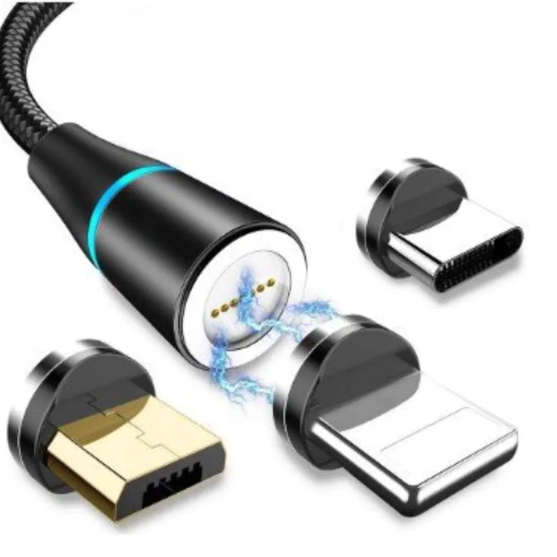 Cabo Magnético 3 em 1 para iPhone, Micro USB e Tipo-C