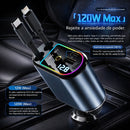 ReVolt™  4 em 1 – Carregador Retrátil 120W Ultra Rápido para Carro (iOS & Android)